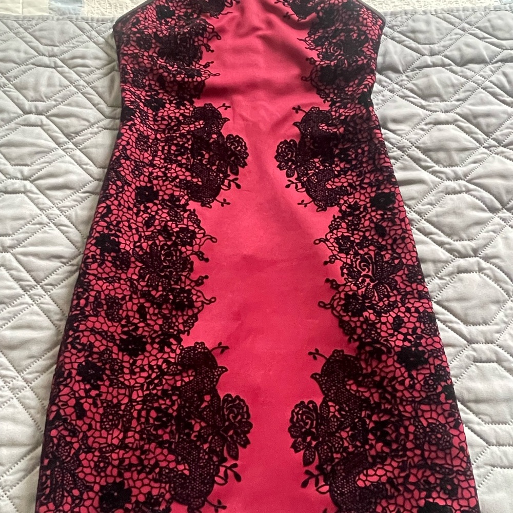 B Darlin Scarlet and Ebony Lace Mini Dress